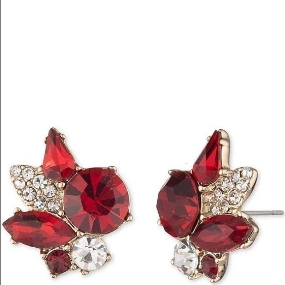 Red Crystal Cluster Stud Earrings - Women's Fashion Jewelry
